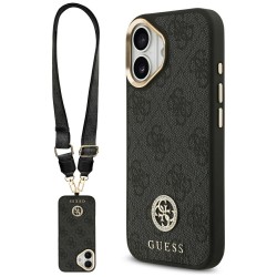 Guess iPhone 17 Hülle Crossbody MagSafe 4G Strass Metal Buttons Schwarz
