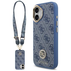 Guess iPhone 17 Hülle Crossbody MagSafe 4G Strass Metal Buttons Blau