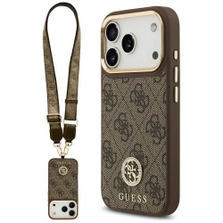 Guess iPhone 17 Pro Crossbody Case MagSafe 4G Rhinestone Metal Buttons Brown
