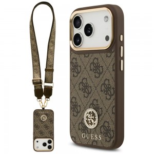Guess iPhone 17 Pro Crossbody Case MagSafe 4G Rhinestone Metal Buttons Brown