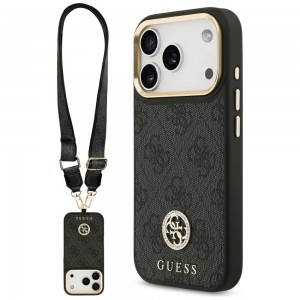 Guess iPhone 17 Pro Crossbody Case MagSafe 4G Rhinestone Metal Buttons Black