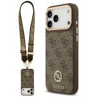 Guess iPhone 17 Pro Max Crossbody Case MagSafe 4G Rhinestone Metal Buttons Brown
