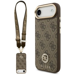 Guess iPhone 17 Air Hülle Crossbody MagSafe 4G Strass Metal Buttons Braun