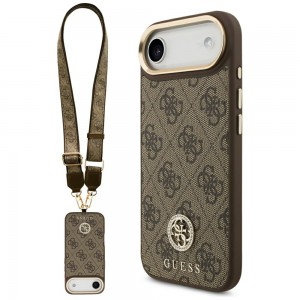 Guess iPhone 17 Air Hülle Crossbody MagSafe 4G Strass Metal Buttons Braun