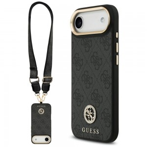 Guess iPhone 17 Air Hülle Crossbody MagSafe 4G Strass Metal Buttons Schwarz