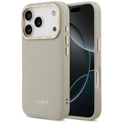 Lacoste iPhone 17 Pro Hülle Case Champs Elysees Gold Logo MagSafe Taupe
