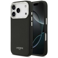Lacoste iPhone 17 Pro Hülle Champs Elysees Silbernes Logo MagSafe Schwarz