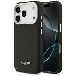 Lacoste iPhone 17 Pro Hülle Champs Elysees Silbernes Logo MagSafe Schwarz