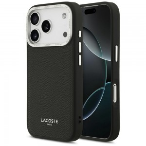 Lacoste iPhone 17 Pro Hülle Champs Elysees Silbernes Logo MagSafe Schwarz