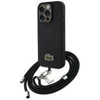 Lacoste iPhone 15 Pro Max Hülle Case Iconic Petit Pique Crossbody Cord MagSafe Schwarz