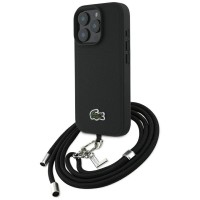 Lacoste iPhone 16 Pro Hülle Case Iconic Petit Pique Crossbody Cord MagSafe Schwarz