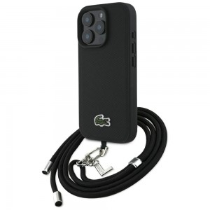 Lacoste iPhone 16 Pro Max Hülle Case Iconic Petit Pique Crossbody Cord MagSafe Schwarz