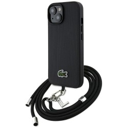Lacoste iPhone 15 Hülle Case Iconic Petit Pique Crossbody Cord MagSafe Schwarz