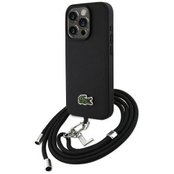 Lacoste iPhone 15 Pro Hülle Case Iconic Petit Pique Crossbody Cord MagSafe Schwarz