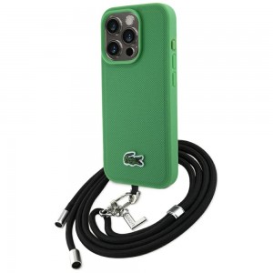Lacoste iPhone 15 Pro Max Hülle Case Iconic Petit Pique Crossbody Cord MagSafe Grün