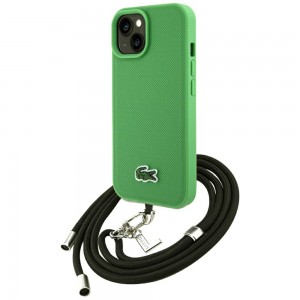 Lacoste iPhone 15 Hülle Case Iconic Petit Pique Crossbody Cord MagSafe Grün