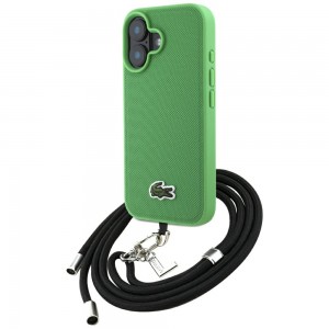 Lacoste iPhone 16 Plus Hülle Case Iconic Petit Pique Crossbody Cord MagSafe Grün