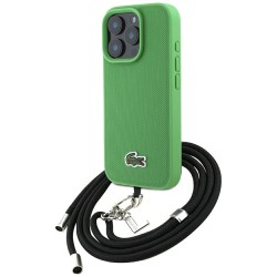 Lacoste iPhone 16 Pro Hülle Case Iconic Petit Pique Crossbody Cord MagSafe Grün