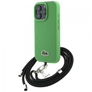 Lacoste iPhone 16 Pro Hülle Case Iconic Petit Pique Crossbody Cord MagSafe Grün
