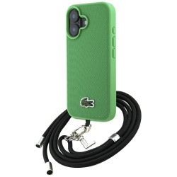 Lacoste iPhone 16 Hülle Case Iconic Petit Pique Crossbody Cord MagSafe Grün