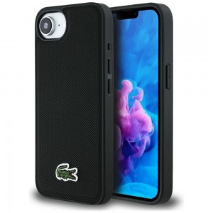 Lacoste iPhone 16e / 17e Hülle Case Iconic Petit Pique Woven Logo MagSafe Schwarz