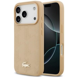 Lacoste iPhone 17 Pro Hülle Case Monogramm Gold Logo MagSafe Beige