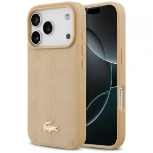 Lacoste iPhone 17 Pro Hülle Case Monogramm Gold Logo MagSafe Beige