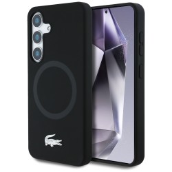 Lacoste Samsung S25 Hülle Case Silikon Metall Croc MagSafe Schwarz
