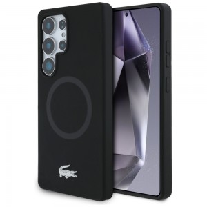 Lacoste Samsung S25 Ultra Hülle Case Silikon Metall Croc MagSafe Schwarz