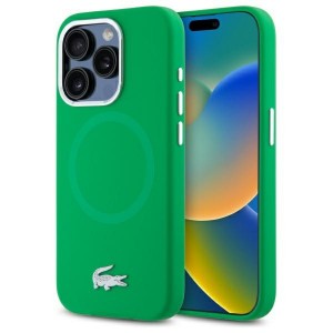 Lacoste iPhone 15 Pro Case, Silicone, Metal Croc, MagSafe, Green