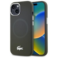 Lacoste iPhone 15 Hülle Case Silikon Metall Croc MagSafe Khaki