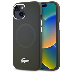 Lacoste iPhone 15 Case, Silicone with Metal Croc and MagSafe Logo, Khaki