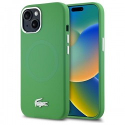 Lacoste iPhone 15 Case, Silicone, Metal Croc, MagSafe, Green