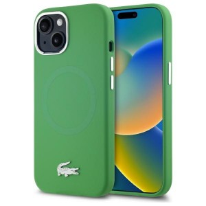Lacoste iPhone 15 Case, Silicone, Metal Croc, MagSafe, Green