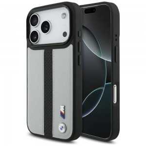 BMW iPhone 17 Pro / 18 Pro Hülle Case MagSafe M Perforated Stripe Grau
