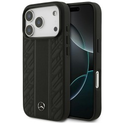 Mercedes iPhone 17 Pro Hülle Case Echtleder MagSafe Leaves Stripes Schwarz