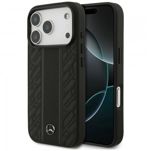 Mercedes iPhone 17 Pro Hülle Case Echtleder MagSafe Leaves Stripes Schwarz