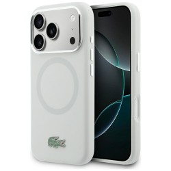 Lacoste iPhone 17 Pro Hülle Case Silikon Metal Logo Frame MagSafe Grau