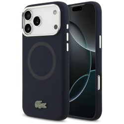 Lacoste iPhone 17 Pro Max Hülle Case Silikon Metal Logo Frame MagSafe Blau