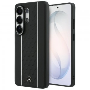 Mercedes Samsung S26 Ultra Genuine Leather Case with Star Stripes and MagSafe Design, Black