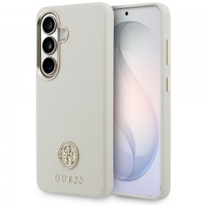 Guess Samsung S26 Hülle Case Round Strass Logo MagSafe Beige