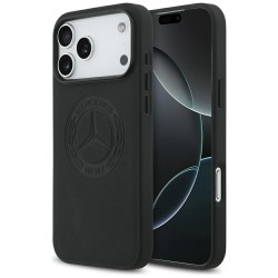 Mercedes iPhone 17 Pro Max MagSafe Hülle Echtleder Case Vintage Logo Schwarz