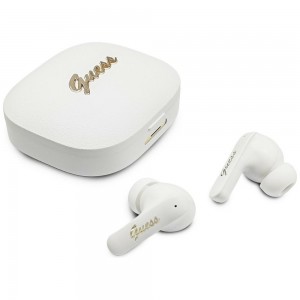 Guess Bluetooth TWS Headphones Script Metal Logo White