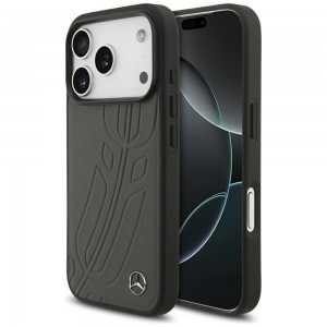 Mercedes iPhone 17 Pro Hülle Case Echtleder MagSafe Laurel Leave Grau