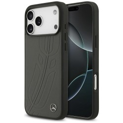 Mercedes iPhone 17 Pro Max Hülle Case Echtleder MagSafe Laurel Leave Grau