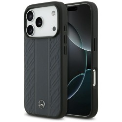 Mercedes iPhone 17 Pro Hülle Case Echtleder MagSafe Leaves Stripes Blau