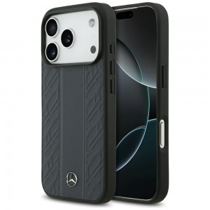 Mercedes iPhone 17 Pro Hülle Case Echtleder MagSafe Leaves Stripes Blau