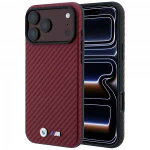 BMW iPhone 18 Pro / 17 Pro Hülle Case M Metal Logo Carbon MagSafe Burgundy
