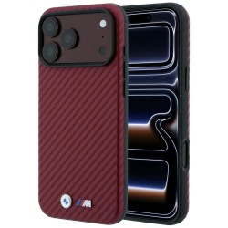BMW iPhone 17 / 18 Pro Max Hülle Case M Metal Logo Carbon MagSafe Burgundy