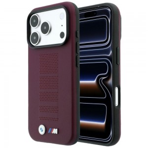 BMW iPhone 18 Pro / 17 Pro Hülle Case Perforated M Metal MagSafe Burgundy